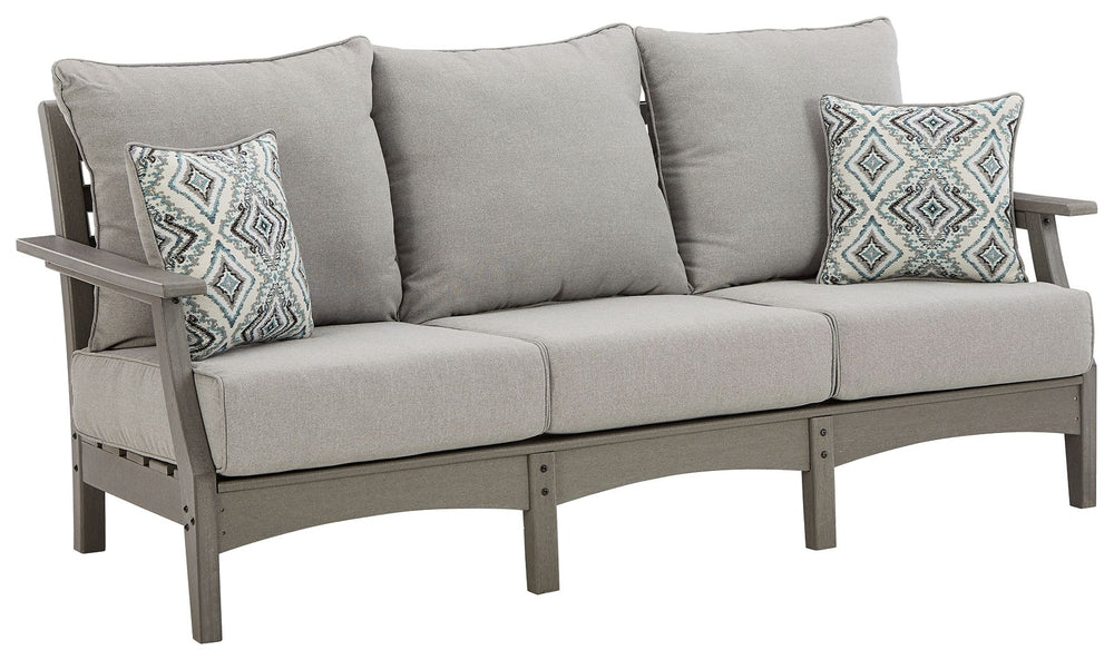 Itâ€™s the dawn of a new day for gray. Embrace the style trend with this outdoor sofa. Crafted of HDPE material that combines the exceptional durability and weather resistance you need with the â€œwood lookâ€ you love, this comfortably cushioned sofa tak