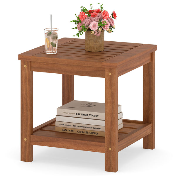 Crafted of solid wood  warp-resistant  reliable  built to last<br>The wood surface with delicate craftsmanship is smooth and splinter-free<br>Treated with waterproof teak oil finish for added protection<br>Comes with a tabletop and a bottom shelf  keep it
