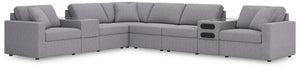 Looking cool and contemporary is great. But when it comes down to it, youâ€™re all about low-maintenance lounging. With the performance fabric on this sectional with audio system, cleaning spills is a breeze. Its customizable modular design caters to your