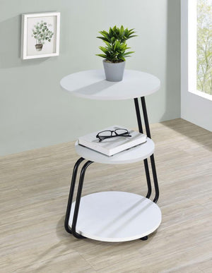  offering spaces for decor and essentials like a book or beverage. The table boasts a bright white fi