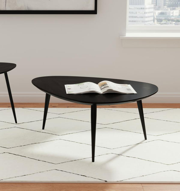  contemporary design of this triangular coffee table. Handcrafted from solid mango wood