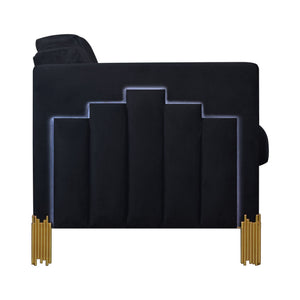  this chair ensures lasting strength and durability. Upholstered in luxurious 100% midnight black polyester velvet fa