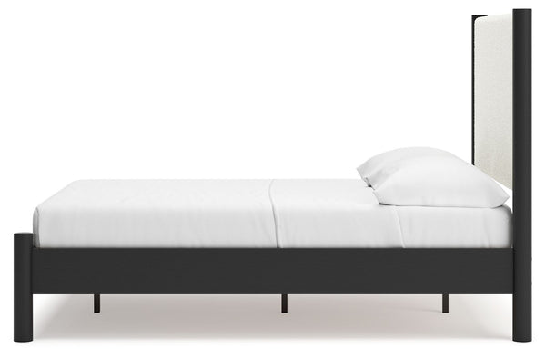 Cadmori - Black / White - Full Upholstered Panel Bed