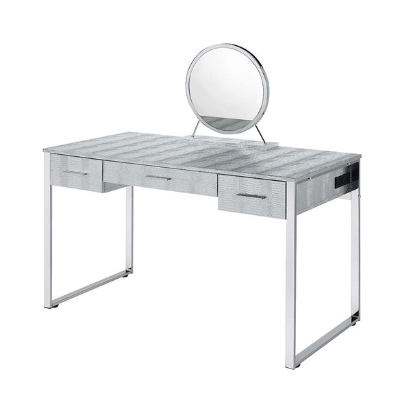 Myles - Vanity Desk - Antique White & Chrome Finish