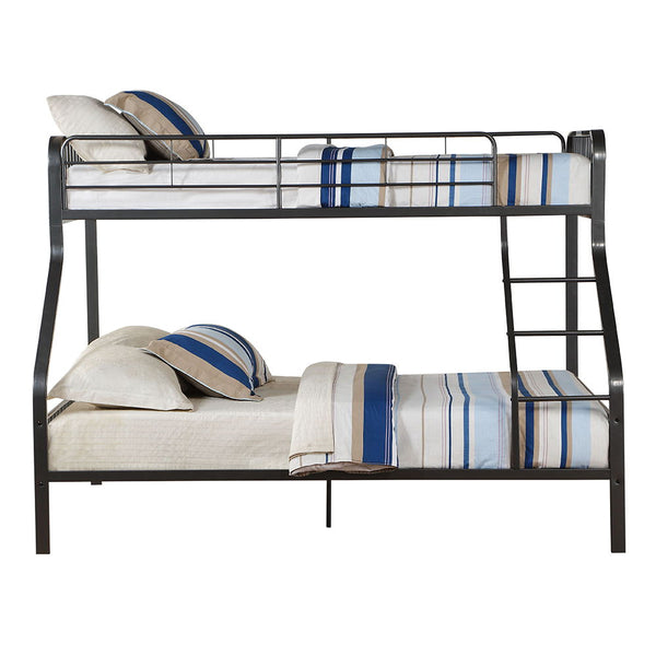  right facing built-in ladder and a metal tube support slat system. Accommodating a XL Twin and Queen mattress