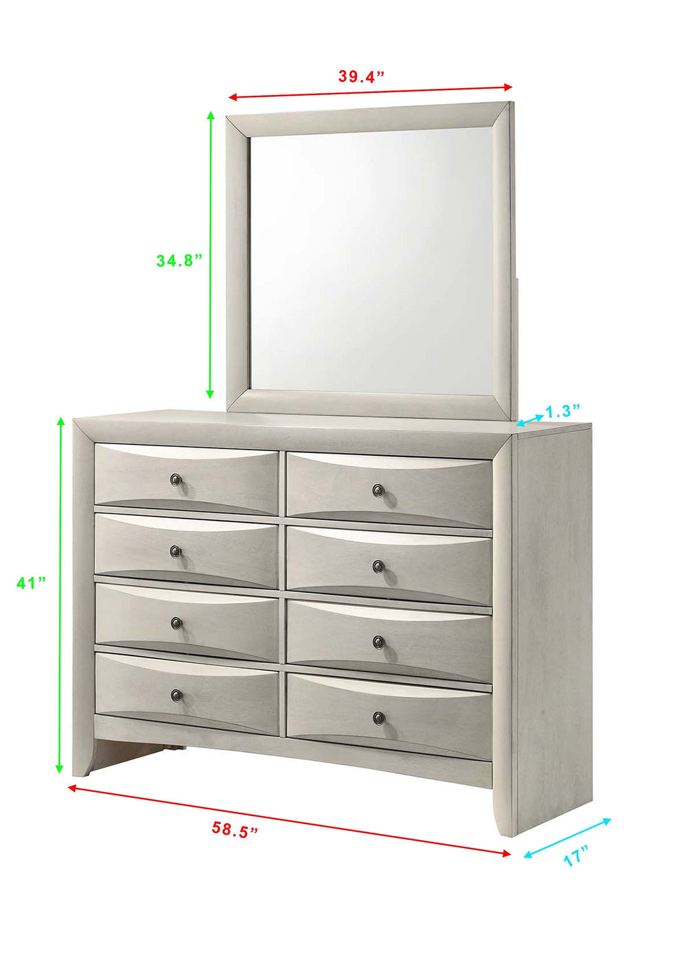 Emily - Dresser & Mirror - White