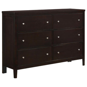 A perfectly designed dresser adds impressive character to any bedroom. This simple but classy wood dresser from the Carlton collection is a showcase piece of any master bedroom. It-'s impressively sized and expertly constructed with six wide drawers that 