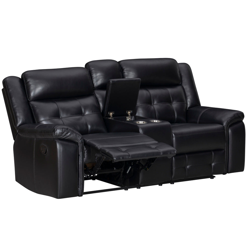 Meet Clayton, the ideal loveseat that perfectly combines comfort and practicality. This loveseat is perfect for any evening with its manual recline feature and a convenient console equipped with cupholders. The inherently cleanable faux leather makes main