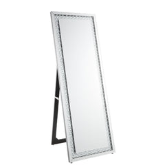 Rectangular Mirror (Floor), Stand Not Included â€¢ Beveled Mirrored Finish, Clear Glass with Faux Crystal Inlay â€¢â€¢ CONSTRUCTION â€¢â€¢ Mirrored Frame, Trim: 4mm Clear Glass with Faux Crystal Inlay: Mirror (Internal Mirror Size: 16-" x 57-"H), MDF â€¢ 