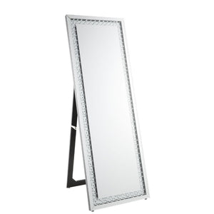 Rectangular Mirror (Floor), Stand Not Included â€¢ Beveled Mirrored Finish, Clear Glass with Faux Crystal Inlay â€¢â€¢ CONSTRUCTION â€¢â€¢ Mirrored Frame, Trim: 4mm Clear Glass with Faux Crystal Inlay: Mirror (Internal Mirror Size: 16-" x 57-"H), MDF â€¢ 