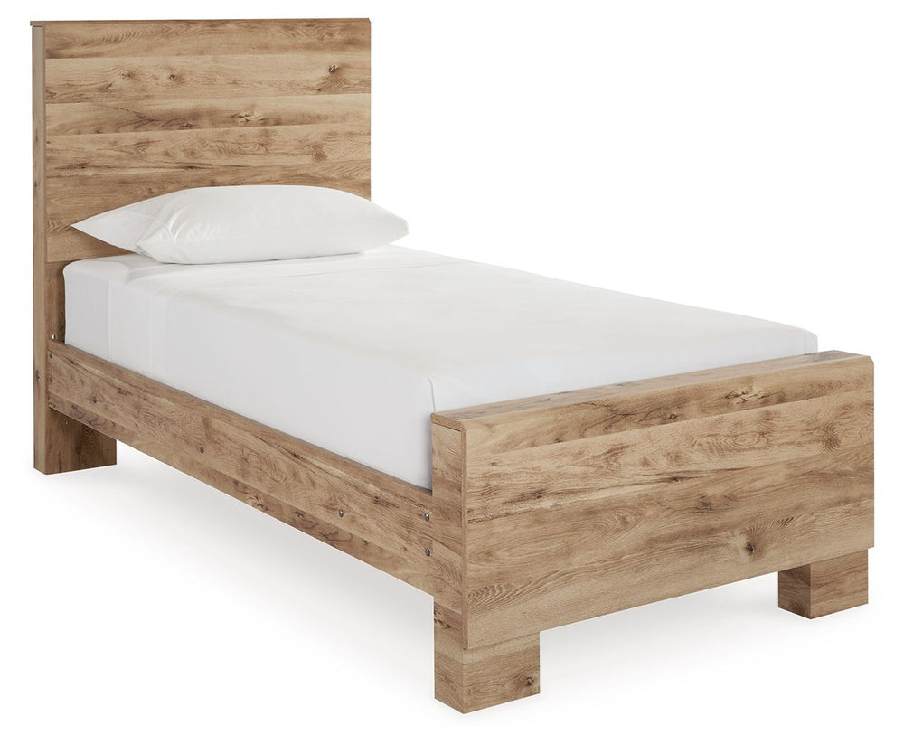 Inspired by natural beauty, refined to perfection. The Hyanna twin panel bed brings cozy outdoor vibes to your bedroom with its warm and inviting golden rustic finish. Simple and streamlined, the piece adds a subtle touch of authentic style to your space.