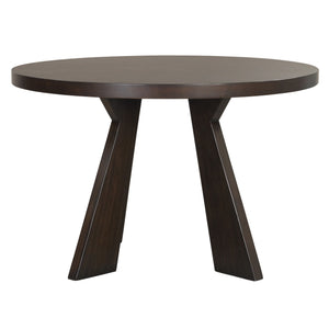 Chestnut Ridge Round Table is crafted fromÂ Solid Rubberwood, manufactured wood and wood veneers, boastingÂ durable constructionÂ that ensures longevity. TheÂ transitional styleÂ of the table, featuringÂ sleek stylingÂ andÂ wide bottom angled legs, exudes