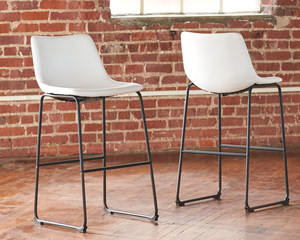 With its distinctive contoured bucket seat and tubular metal base, this bar stool serves up a fresh twist on mid-century inspired style. Faux leather upholstery has a charmingly vintage tone. What a timeless look for eat-in kitchens and casually cool dini