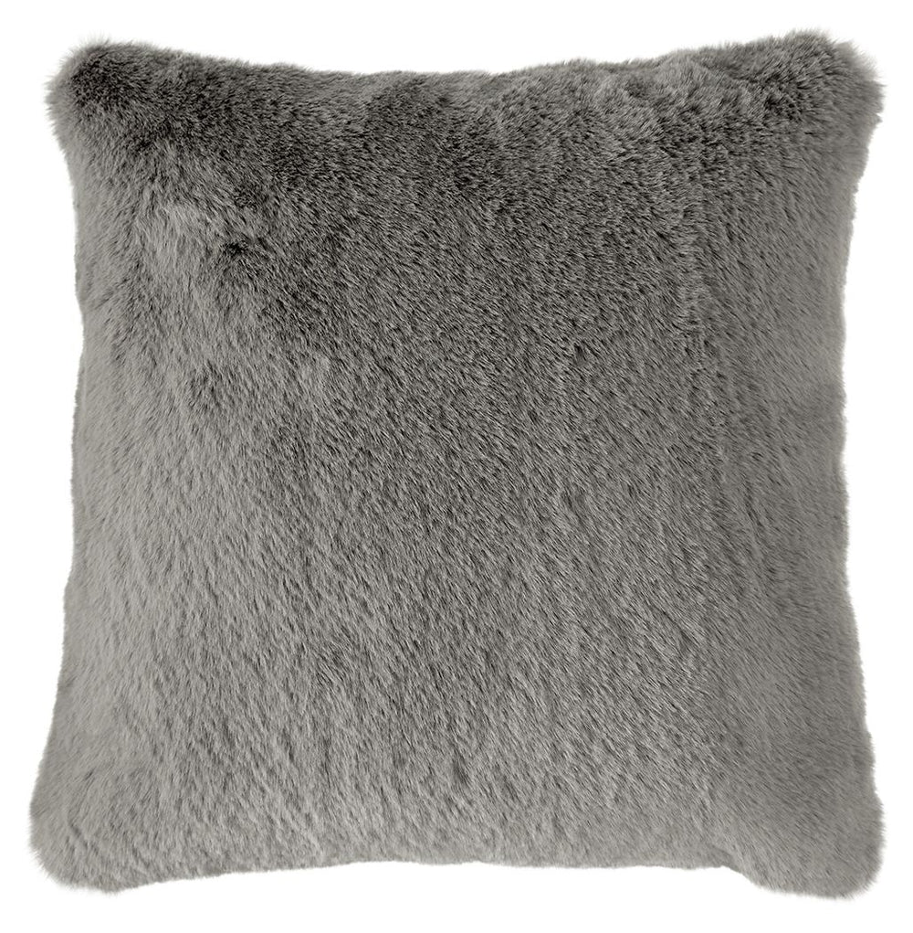 Soft, subtle and sensational. The plush feel of this faux rabbit fur pillow will drive you wild. Its dark gray hue pairs with a variety of decor, from casual to contemporary.<br/><br/><b>Product Features</b><ul><li>Made of polyester</li><li>Soft polyfill<
