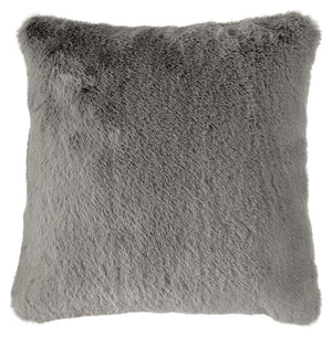 Soft, subtle and sensational. The plush feel of this faux rabbit fur pillow will drive you wild. Its dark gray hue pairs with a variety of decor, from casual to contemporary.<br/><br/><b>Product Features</b><ul><li>Made of polyester</li><li>Soft polyfill<