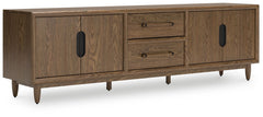 Introducing a TV stand inspired by the architectural language of mid-century expression. Its spacious cabinets and drawers provide ample storage, while a sleek design allows the natural beauty of the wood to shine through. Ready for a cinematic experience