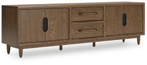 Introducing a TV stand inspired by the architectural language of mid-century expression. Its spacious cabinets and drawers provide ample storage, while a sleek design allows the natural beauty of the wood to shine through. Ready for a cinematic experience