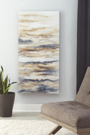  its shades of blue and tan mix to deliver a modern art masterpiece. Hang this art horizontally or verticallyâ€”itâ€™s ideal for comple