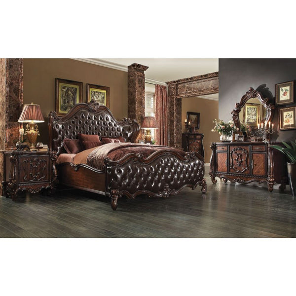 Versailles - Queen Bed - 2-Tone Dark Brown PU & Cherry Oak