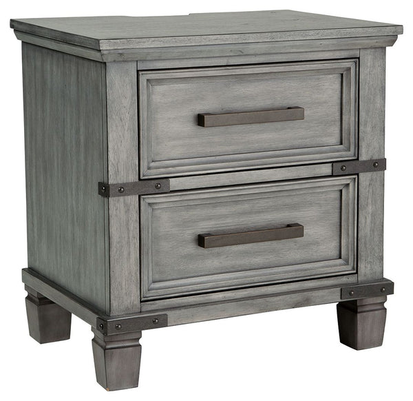 What-'s old is what-'s new with this nightstand. Serving up a fresh look in urban farmhouse style, this eclectic piece features a light weathered gray finish with dark aged bronze-tone bar pulls and metal straps for a casually cool sensibility. Profiled d