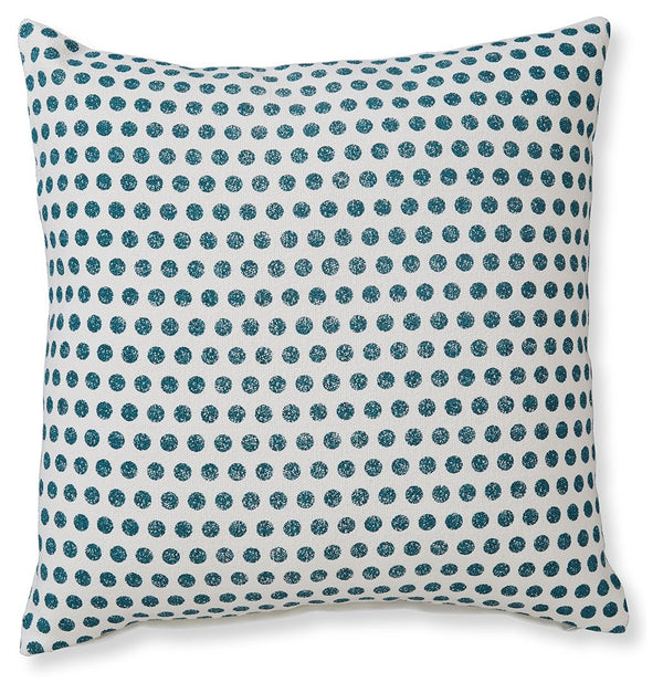 Enhance your at-home accents with the reserved excitement of this pillow. Teal dots decorate a white background, balancing a bold design with classic construction. Pairing a posh look with the plush softness you crave, this pillow makes for a cozy additio