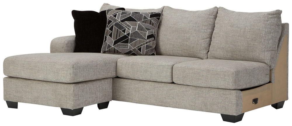 This left-arm facing sofa chaise is made with polyester upholstery. Pairs with other items in the series to make a sectional.<br><br><b>Additional Dimensions</b><br><ul><li>Arm height: 26-"</li><li>Leg height: 3-"</li><li>Minimum width of doorway for deli