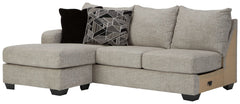 This left-arm facing sofa chaise is made with polyester upholstery. Pairs with other items in the series to make a sectional.<br><br><b>Additional Dimensions</b><br><ul><li>Arm height: 26-"</li><li>Leg height: 3-"</li><li>Minimum width of doorway for deli