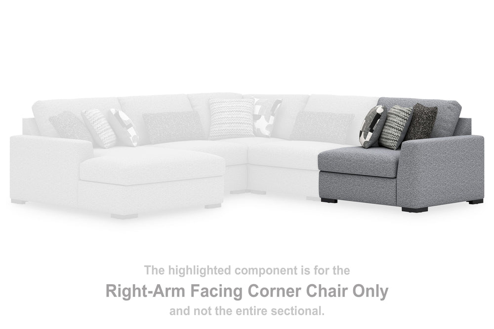 This right-arm facing corner chair is made with Next-Gen Nuvellaâ„¢ (polyester) fade-resistant, washable fabric. Fully finished on all sides, it pairs with other items in the series to make a modular sectional.<br><br><b>Additional Dimensions</b><br><ul><