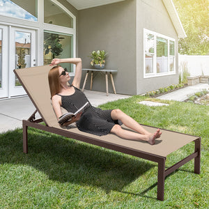 Lightweight and rustproof aluminium frame can stand the test of time<br>Premium fabric is quick-drying  breathable and durable<br>6-position adjustable recliner allows you to set a desired angle<br>This chaise lounge chair can be used completely flat<br>A