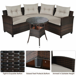 The sturdy and durable steel frame ensures sturdiness of the set<br>Tight and hand-woven rattan can withstand moderate rain or wind<br>Thick and soft cushion with a high-density sponge for your hip and back<br>Cover with the zipper of the seat cushion is 