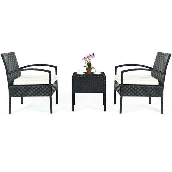 This rattan patio conversation set which will provide you a comfortable experience in your leisure time. Â  This set of outdoor furniture is made of high-quality rattan and strong steel  which is durable and has a long service life. The thick soft cushion
