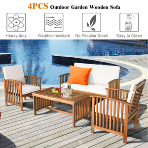 Made of premium acacia wood  the whole frame is sturdy and not easy to crack or deform. Â  All the single chairs and loveseat are equipped with soft and high-resilient cushion for seat and backrest. You will get excellent comfort if you sit on the sofa. I