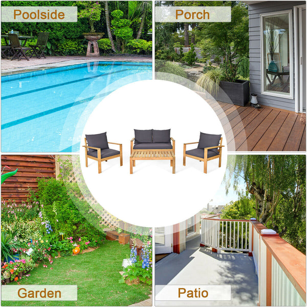 Made of solid acacia wood with FSC certification  superior durable<br>Thick and cozy cushion provides ultimate comfortable<br>Detachable cushions and waterproof for outdoor use<br>Freely DIY the furnish  for an optimal new look<br>Spend time with your fam