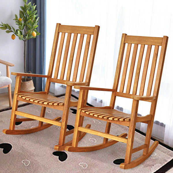This rocking chair is constructed of premium acacia wood  which is corrosion-resistant and durable to support your long-term use. Â  Designed with contoured slatted seat  high back and widened armrest  the chair will give you comfortable sitting feeling t