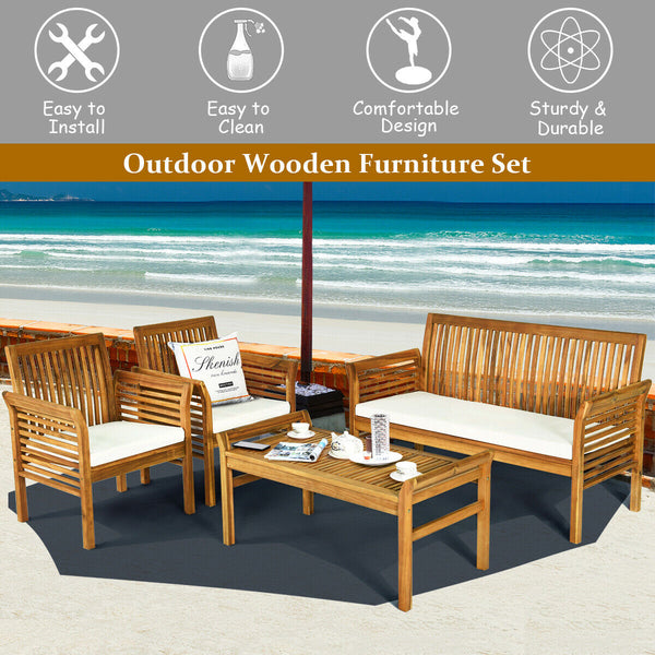Features Acacia wood frame ensures sturdiness and durability<br>Thick and soft cushions will provide you excellent comfort<br>Curved armrest in suitable height to rest your arm<br>Cover with zipper of cushion is convenient to be taken off and washed<br>Cu