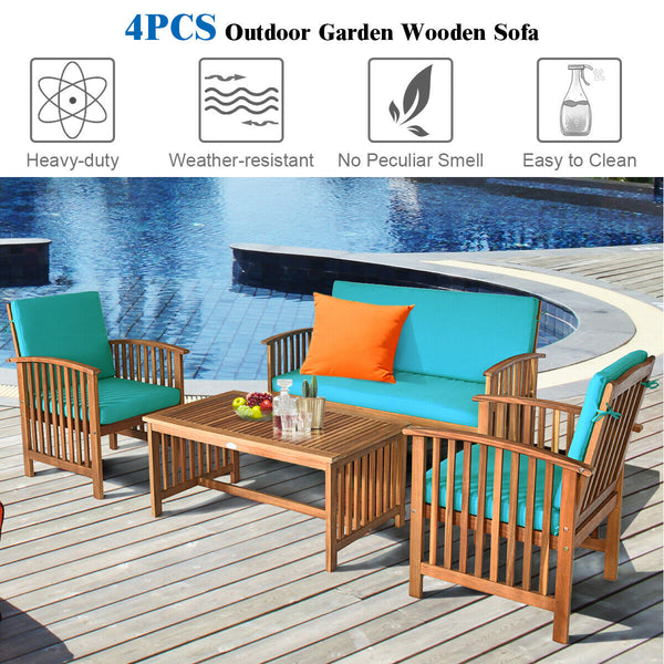 Made of premium acacia wood  the whole frame is sturdy and not easy to crack or deform. Â  All the single chairs and loveseat are equipped with soft and high-resilient cushion for seat and backrest. You will get excellent comfort if you sit on the sofa. I