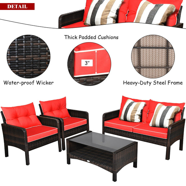 The rugged frame ensures sturdiness and stableness<br>Functional and beautiful design perfect for garden  backyard  and balcony<br>Rattan coffee table with tempered glass top and large storage space<br>Thick and comfortable cushions with removable cover<b