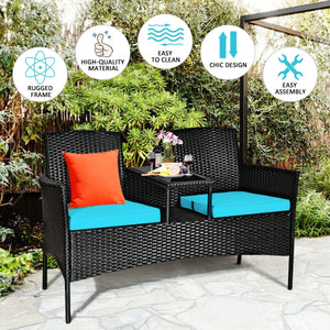 Rugged steel frame is durable and sturdy<br>High-quality rattan is weather-resistant and fade-resistant<br>Tempered glass table top is fixed by powerful suckers<br>Soft seat cushions is filled with high-density sponge<br>The zippered cover is removable an