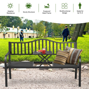 The practical garden bench provides you and your family or friends with the best place to relax. Â  The bench is made of rustproof powder-coated steel frame  which ensures durability and sturdiness for long servicing life. Besides  unique legs and non-sli
