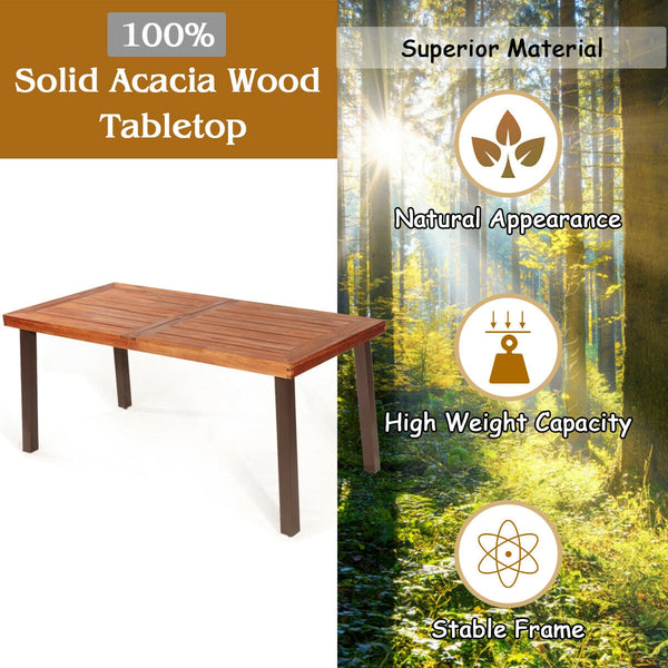 Â Acacia wood and steel materials ensure long time use<br>Â The surface of the table is waterproof and not to be scratched easily<br>Â 2â€ diameter umbrella hole with cover can be sealed again for a complete table<br>Â Widely used in the living room  gar