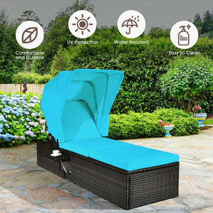 Ideal for indoor and outdoor use  suitable for beach  poolside  balcony and porch <br>PE rattan material  durable  environmentally friendly  weather resistant <br>Adjustable backrest and retractable canopy  meeting your different needs <br>Sponge padded s
