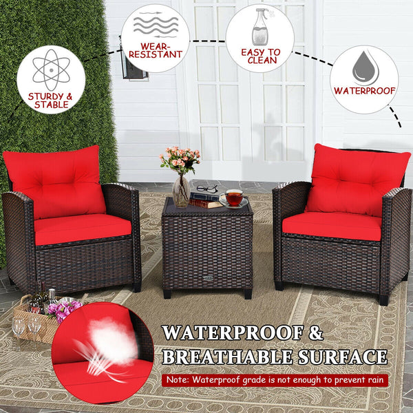 The strong and sturdy steel frame ensures the sturdiness of the set<br>Hand-woven rattan can withstand moderate rain or wind in outdoor<br>A wide armrest in suitable height is good for supporting and relaxing your arm<br>Thick and soft cushion with a high