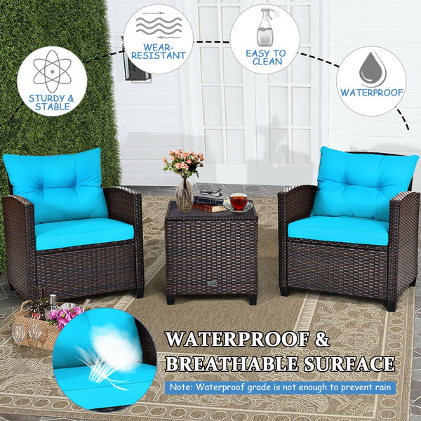 The strong and sturdy steel frame ensures the sturdiness of the set<br>Hand-woven rattan can withstand moderate rain or wind in outdoor<br>A wide armrest in suitable height is good for supporting and relaxing your arm<br>Thick and soft cushion with a high