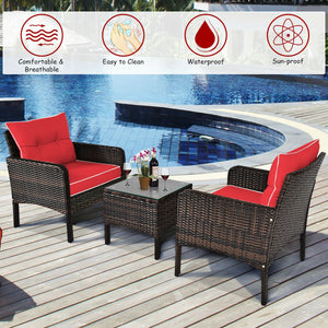 Made of high-quality PE rattan with strong toughness  it is not easy to break<br>Sturdy metal frame structure with superior load-bearing performance<br>A soft sponge filled cushions  comfortable and breathable<br>The thick tempered glass tabletop is sturd