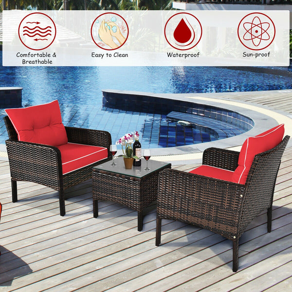 Made of high-quality PE rattan with strong toughness  it is not easy to break<br>Sturdy metal frame structure with superior load-bearing performance<br>A soft sponge filled cushions  comfortable and breathable<br>The thick tempered glass tabletop is sturd