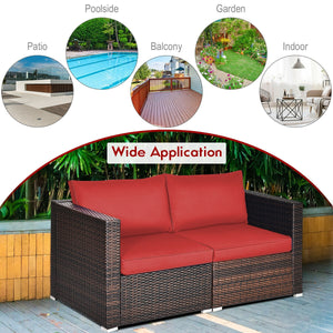 Power coated and solid steel frame adds sturdiness and durability<br>Tight and hand-woven rattan to withstand change of weather<br>2 of the corner sofas can be used separately<br>Aluminum foot pads protect bottom rattan from scratching<br>Wide armrest for