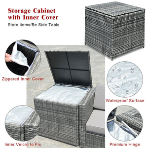 Including 6 sofas  1 storage box  1 coffee table  6 seat cushions and 6 back cushions <br>Sturdy iron frame and premium rattan for better durability <br>Large load-bearing capacity-- 360 lbs for each sofa and 110 lbs for coffee table <br>A storage box as 