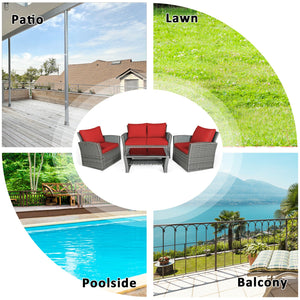 Includes 2 armchairs  1 loveseat and 1 coffee table for versatile use<br>Sturdy power coated steel frame provides strong durability and stability<br>Thick tempered glass tabletop to hold your drinks  meals and more<br>Coffee table with a spacious shelf pr