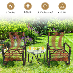This patio furniture set includes 2 single chairs and a side table. You can place it on the patio  balcony  garden  poolside  or any other place in your home. Â  This wicker bistro set with a classic design will add a sense of elegance to your space. Sing