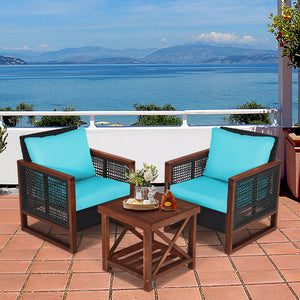 Please avoid rain exposure for longer serving time.<br>Package includes 2 sofas  1 table  2 seat cushions  2 back cushions and instruction<br>Made of all-weather rattan  sturdy and durable<br>Acacia wood frame and unique base provide powerful support<br>A